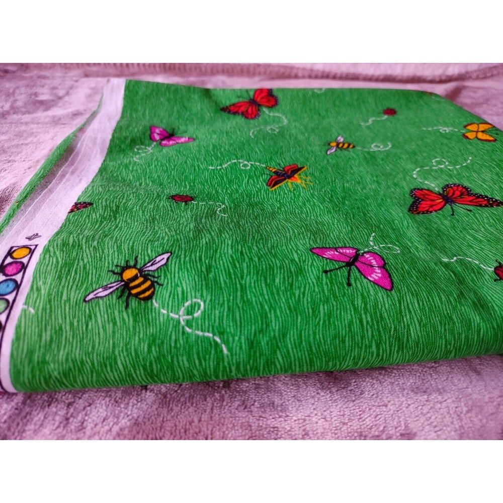 Vintage Fabric Traditions 1996 Green, Bugs Insects Cotton Fabric 43"x62"  1.7yds - Picture 3 of 5